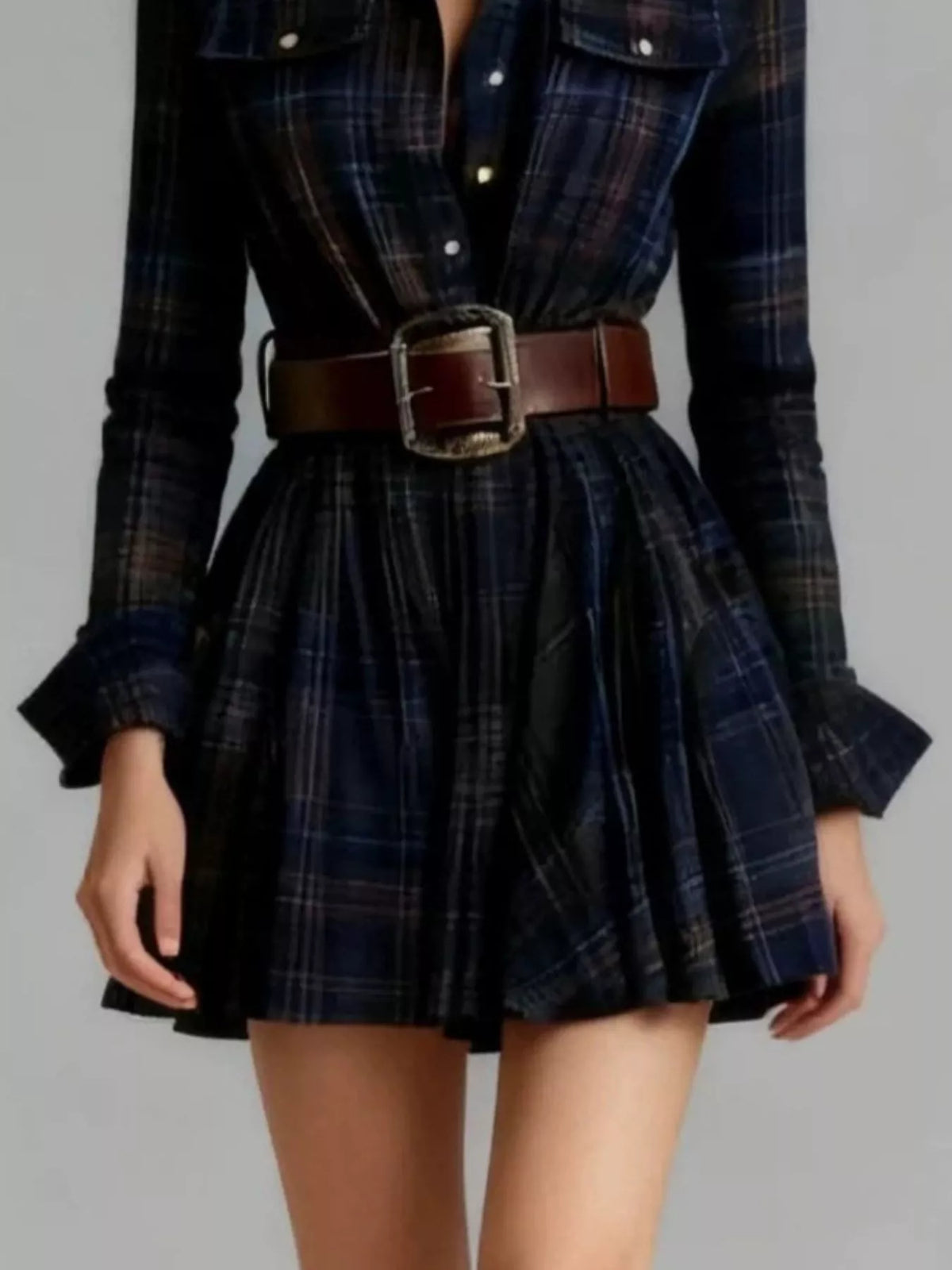 Plaid Long Sleeve Shirt Dress
