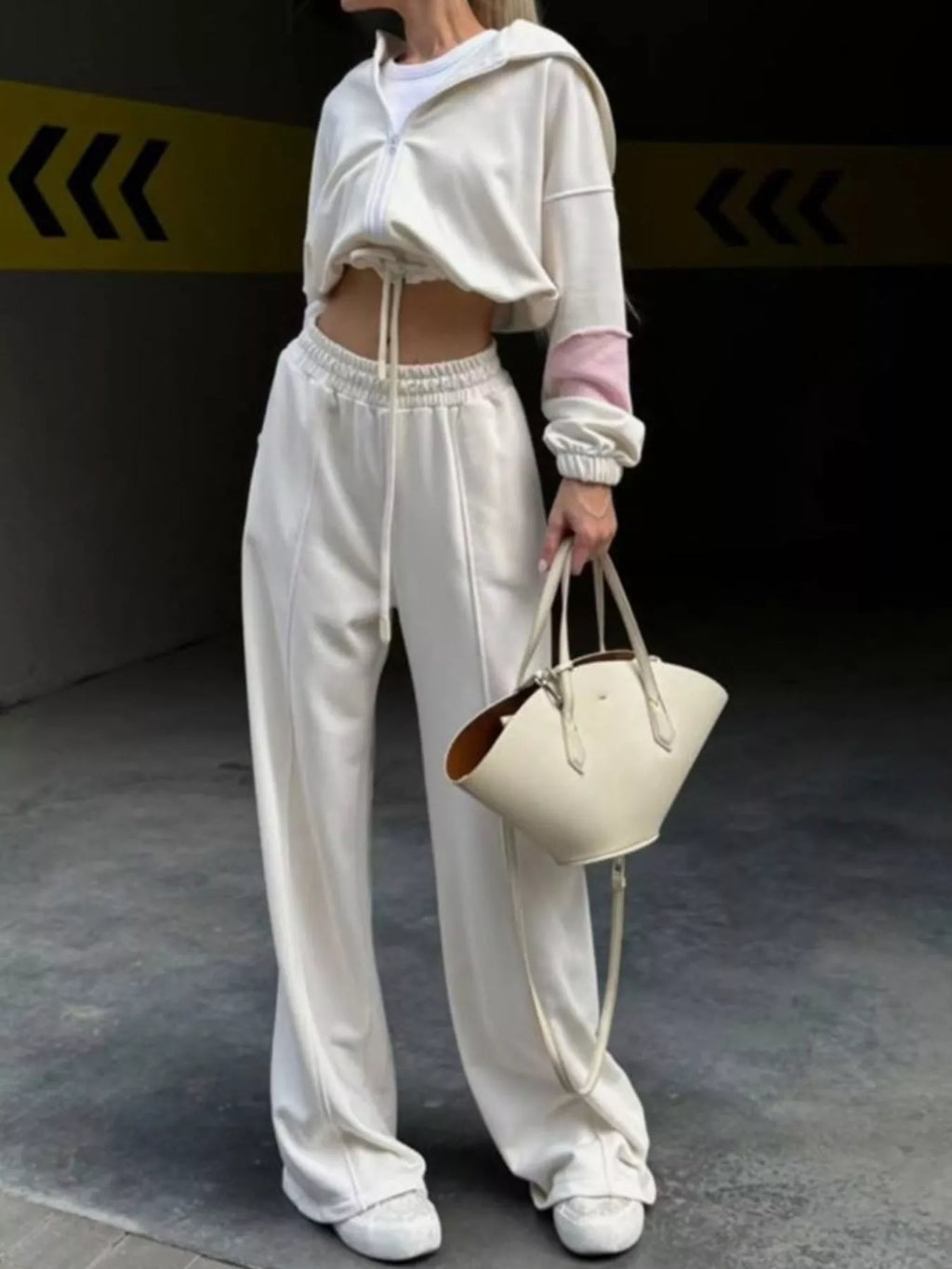 Zip Up Hoodie and Wide-Leg Pants Set