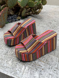 Striped Platform Wedge Sandals
