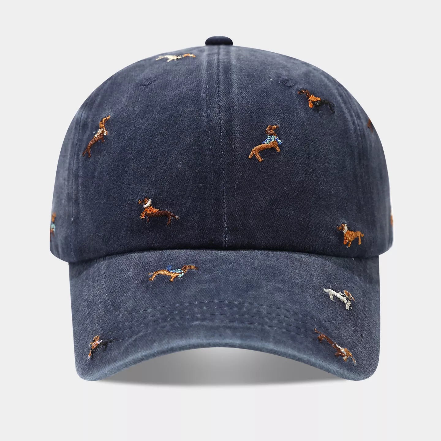 Dog Embroidered Washed Cotton Baseball Cap