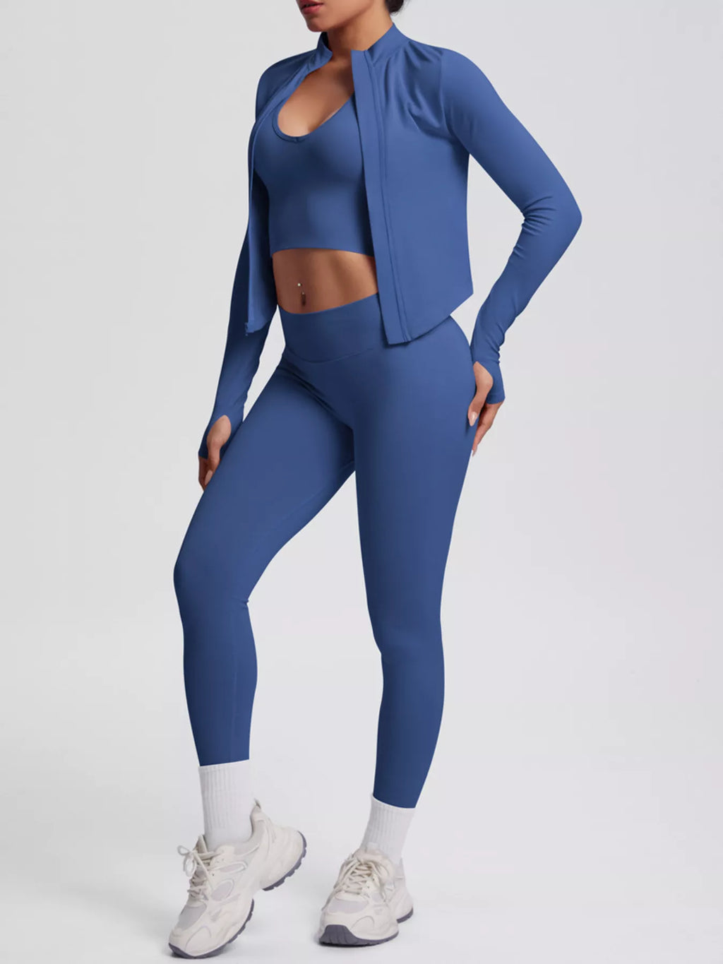 Tank & Zip-Up Jacket and Leggings Three-Piece Active Set