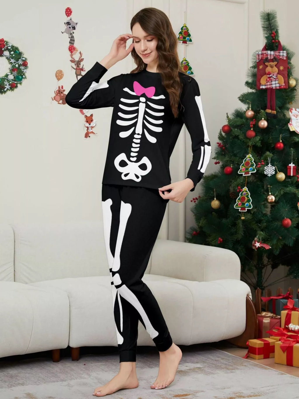 Full Size Matching Family Skeleton Pajama Set Plus Size