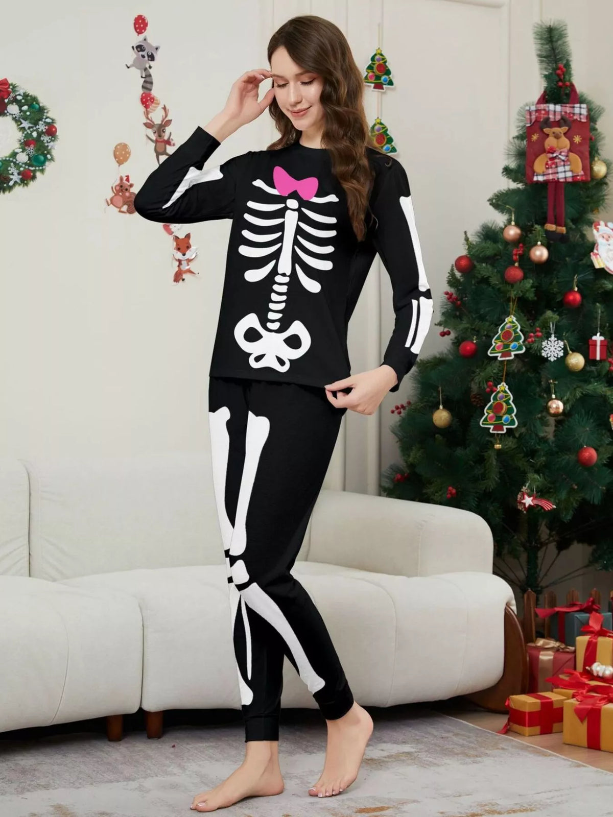 Full Size Matching Family Skeleton Pajama Set Plus Size