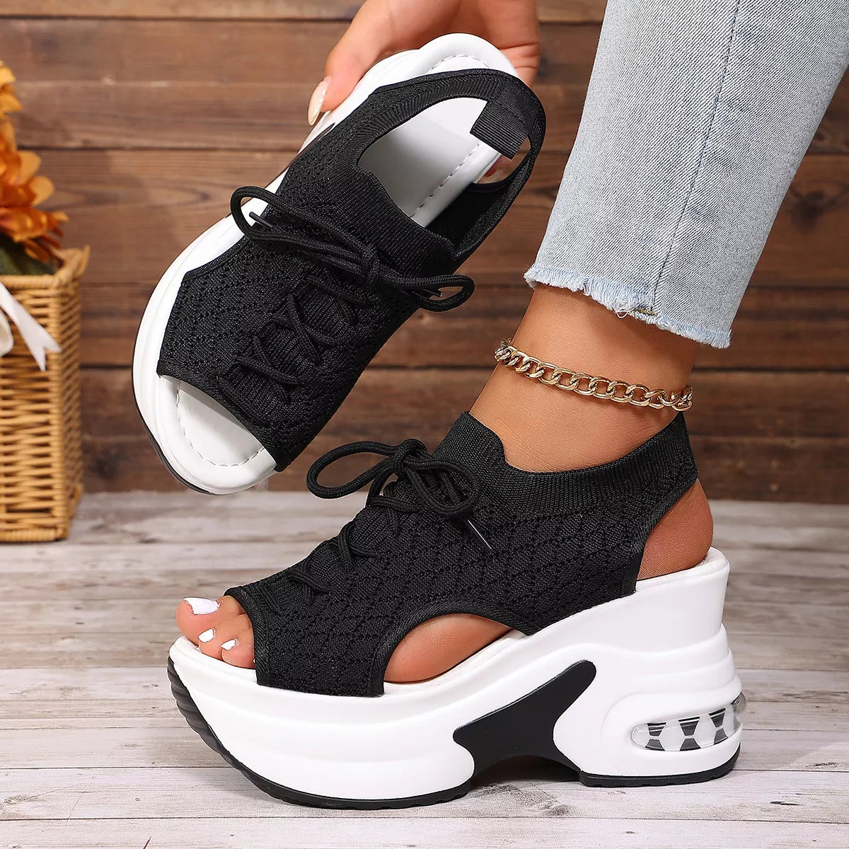 Peep Toe Wedge Sandals