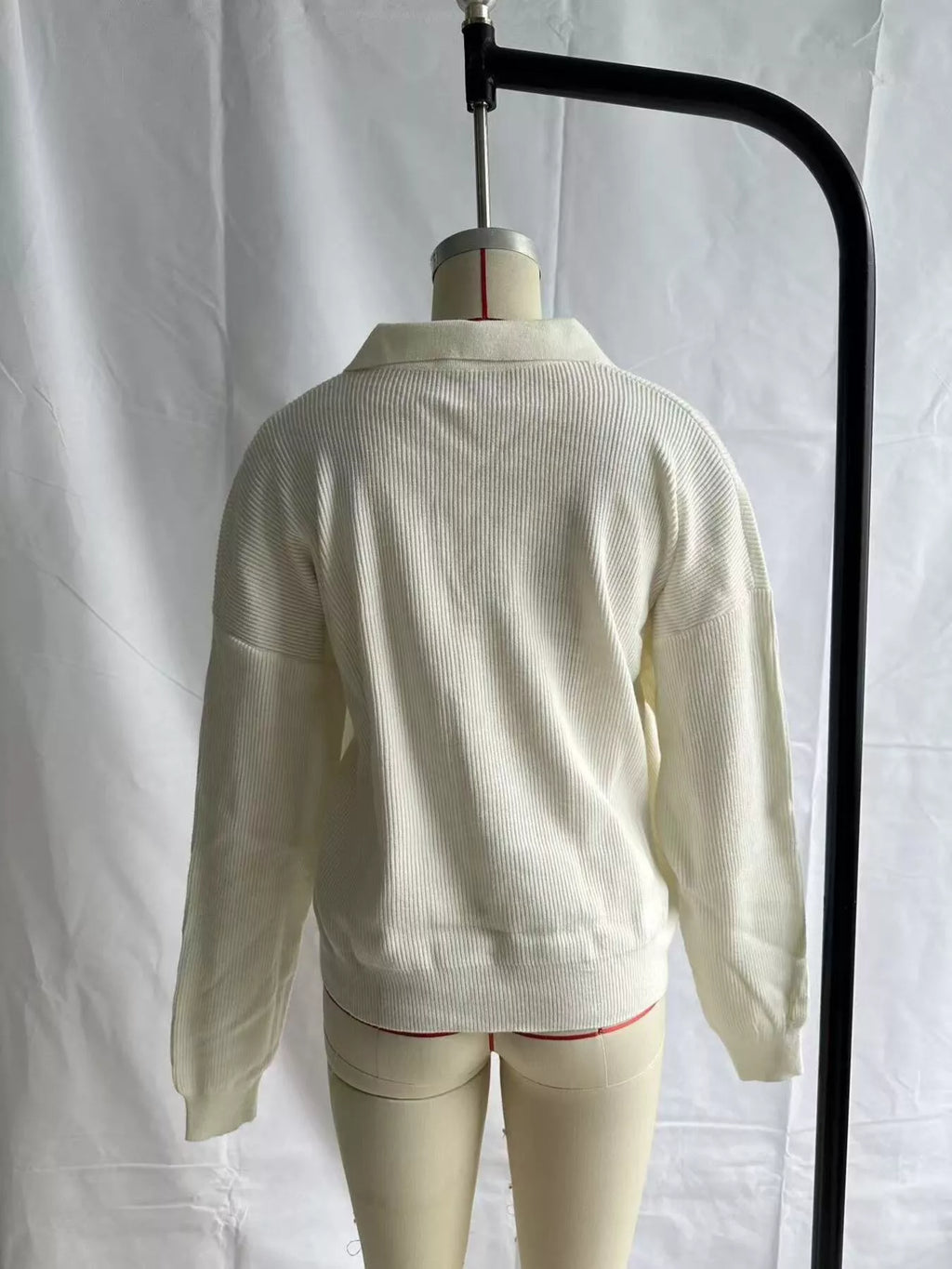 Ribbed Knit Polo Collar Sweater