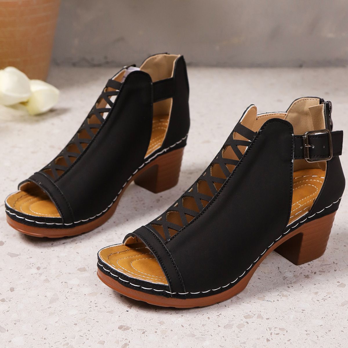 Open Toe Block Heels Sandals