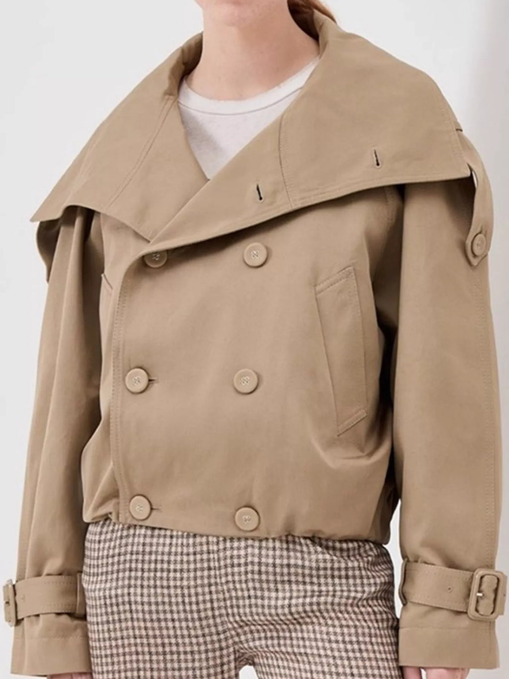 Double-Breasted Cropped Trench Jacket
