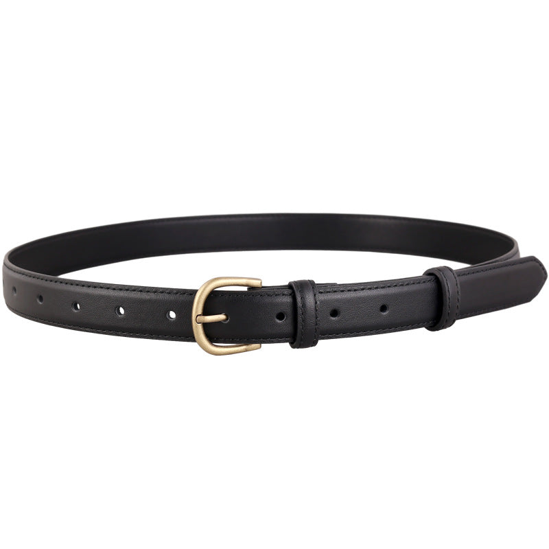 Skinny Leather Belt with Golden Buckle