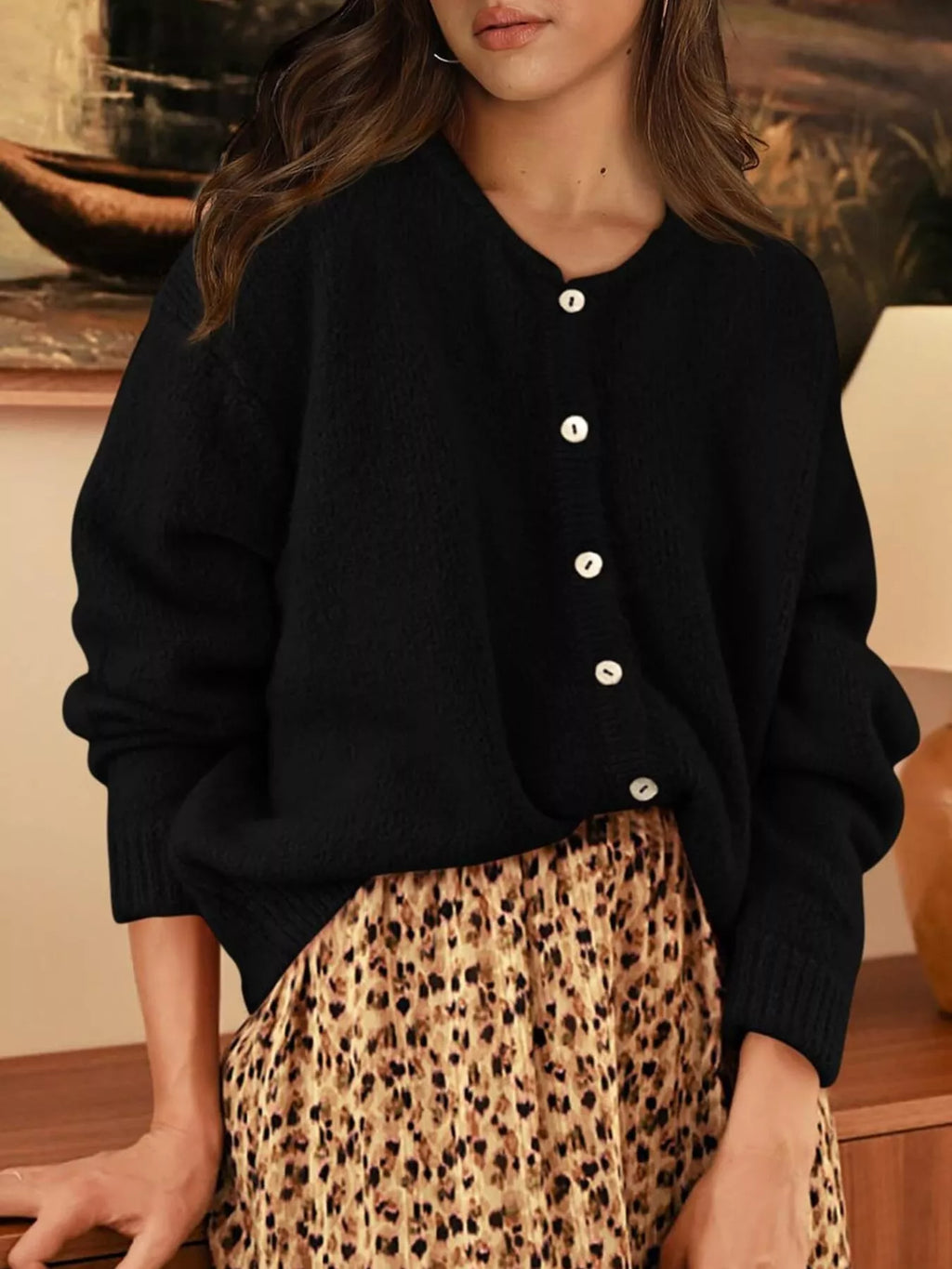 Button-Down Dropped Shoulder Cardigan