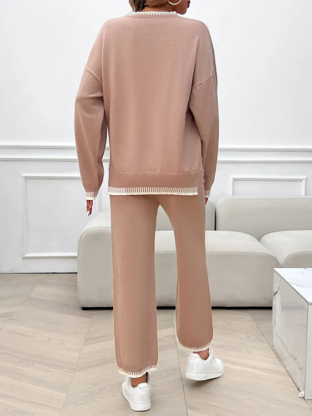 Devine Round Neck Dropped Shoulder Top and Pants Sweater Set
