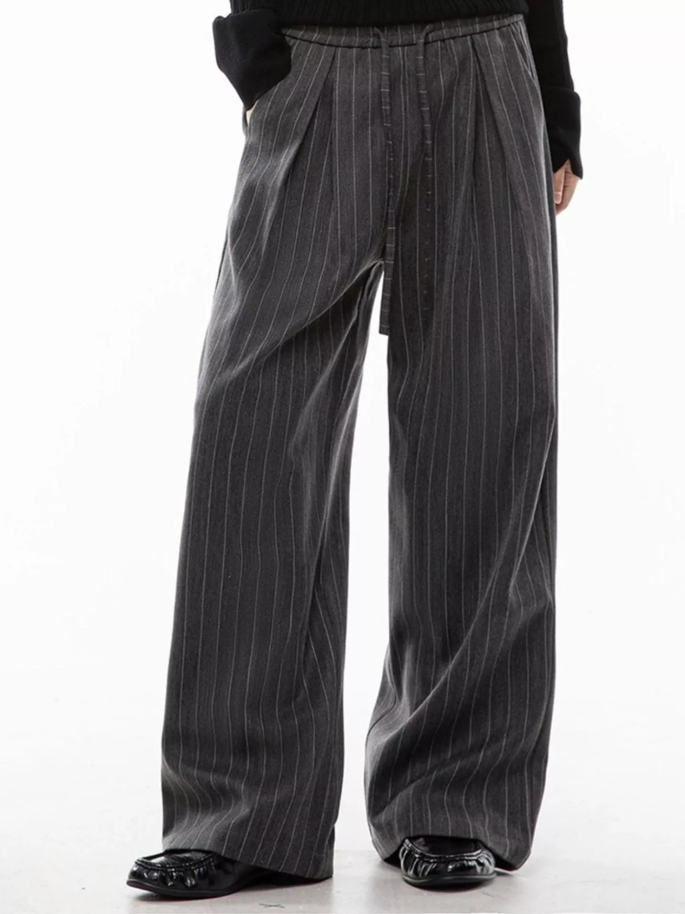 Men's Plus Size Wide Leg Striped Pleated Pants