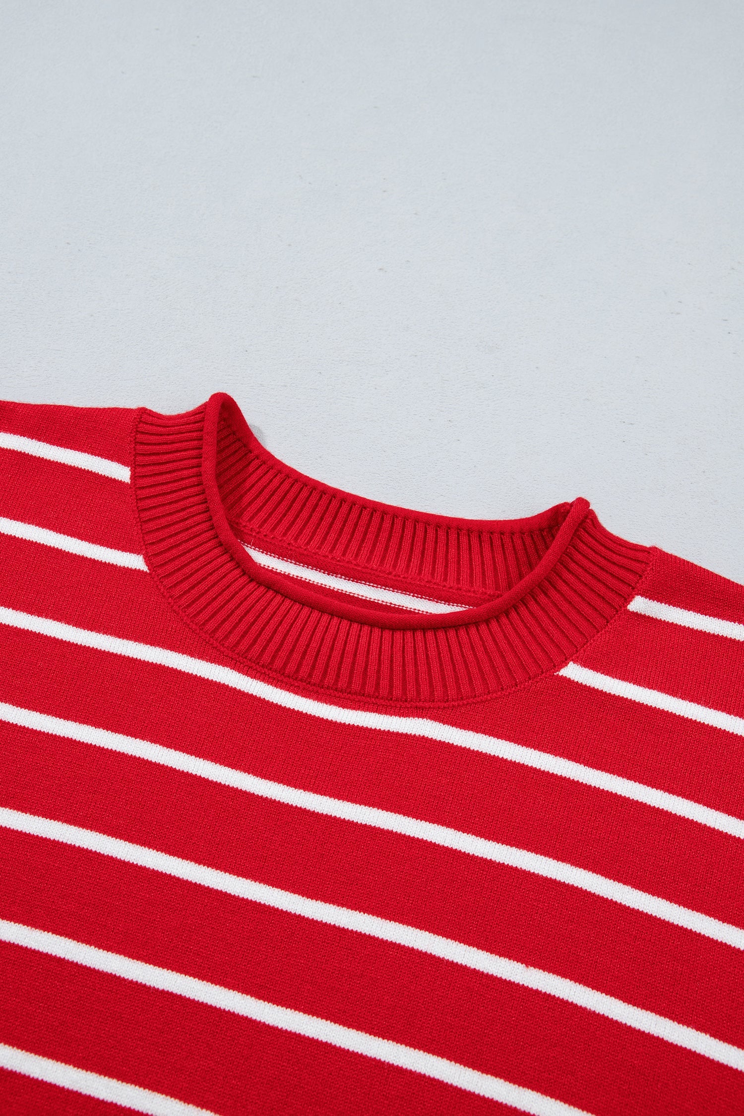 Red Stripe Dropped Shoulder Half Sleeve Relaxed Knit Sweater