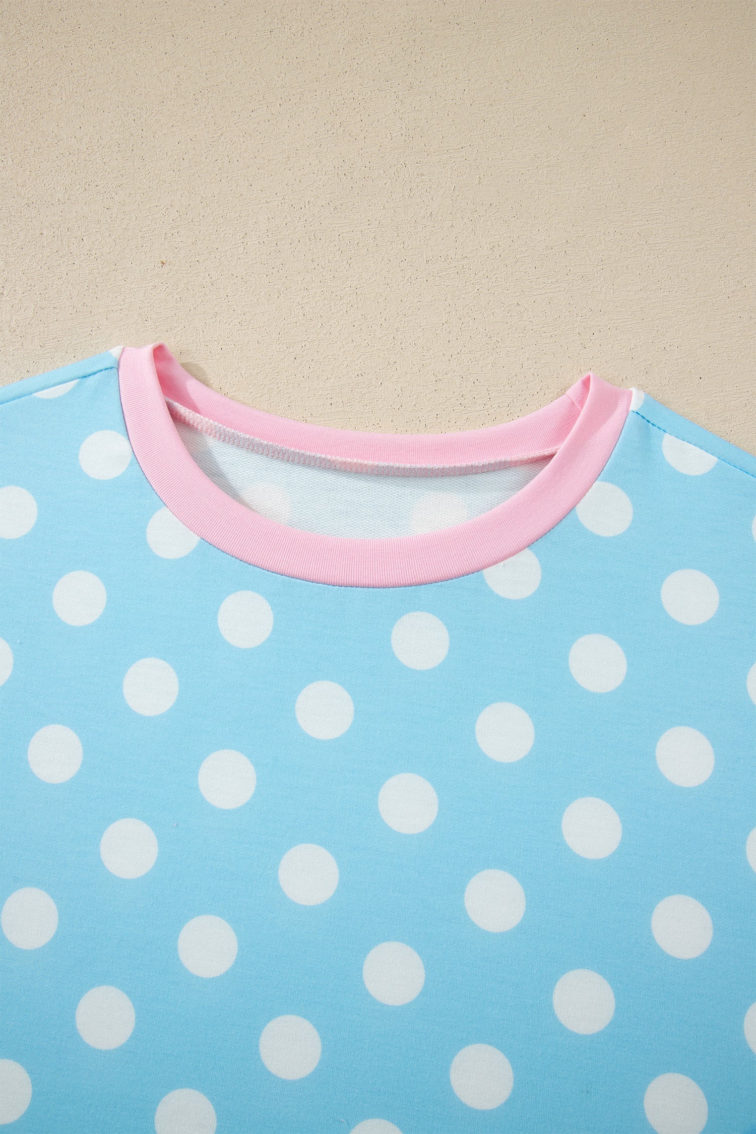 Sky Blue Polka Dot Short Sleeve Top and Pants Set