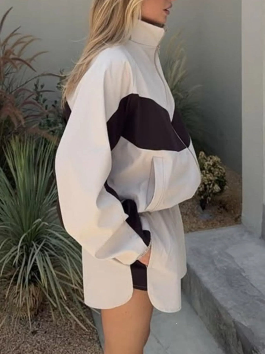 Color-Block Zip-Up Jacket and Shorts Set