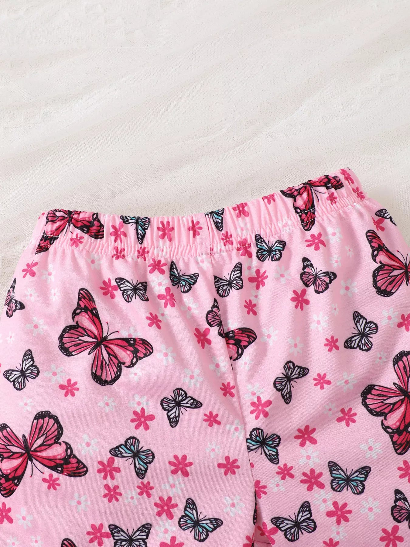 Children's Ruffled Butterfly T-Shirt and Shorts Set with Headband