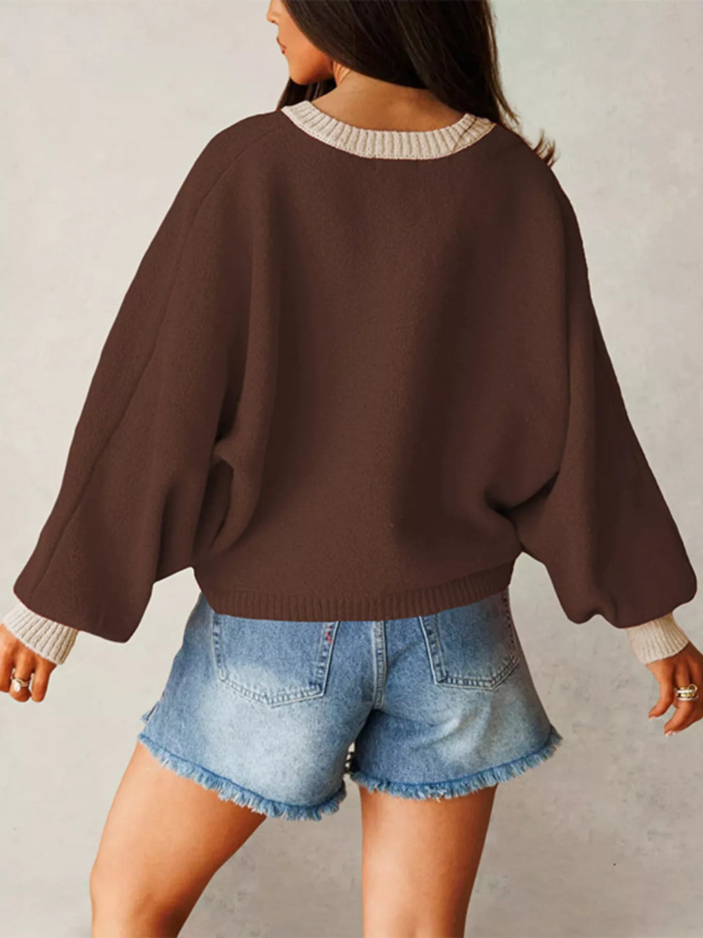 Button-Front Knit Cardigan with Contrast Trim