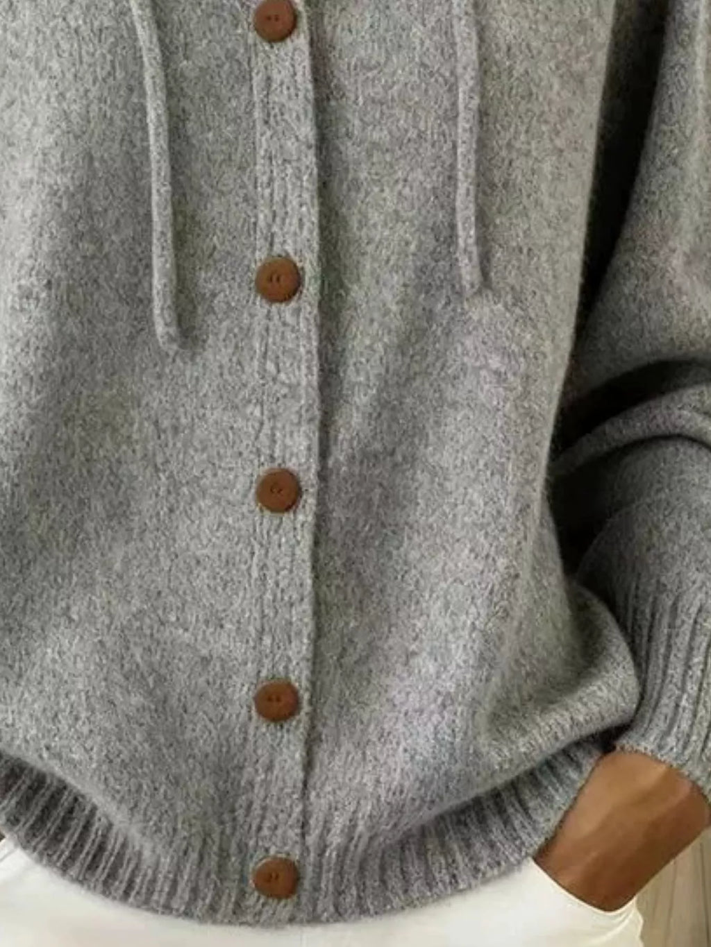 Full Size Hooded Button-Down Knit Cardigan Plus Size