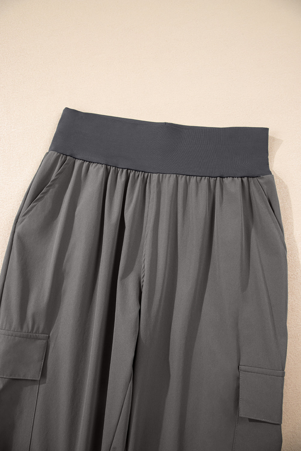 Solid Elastic High Waist Pocketed Cargo Jogger Pants