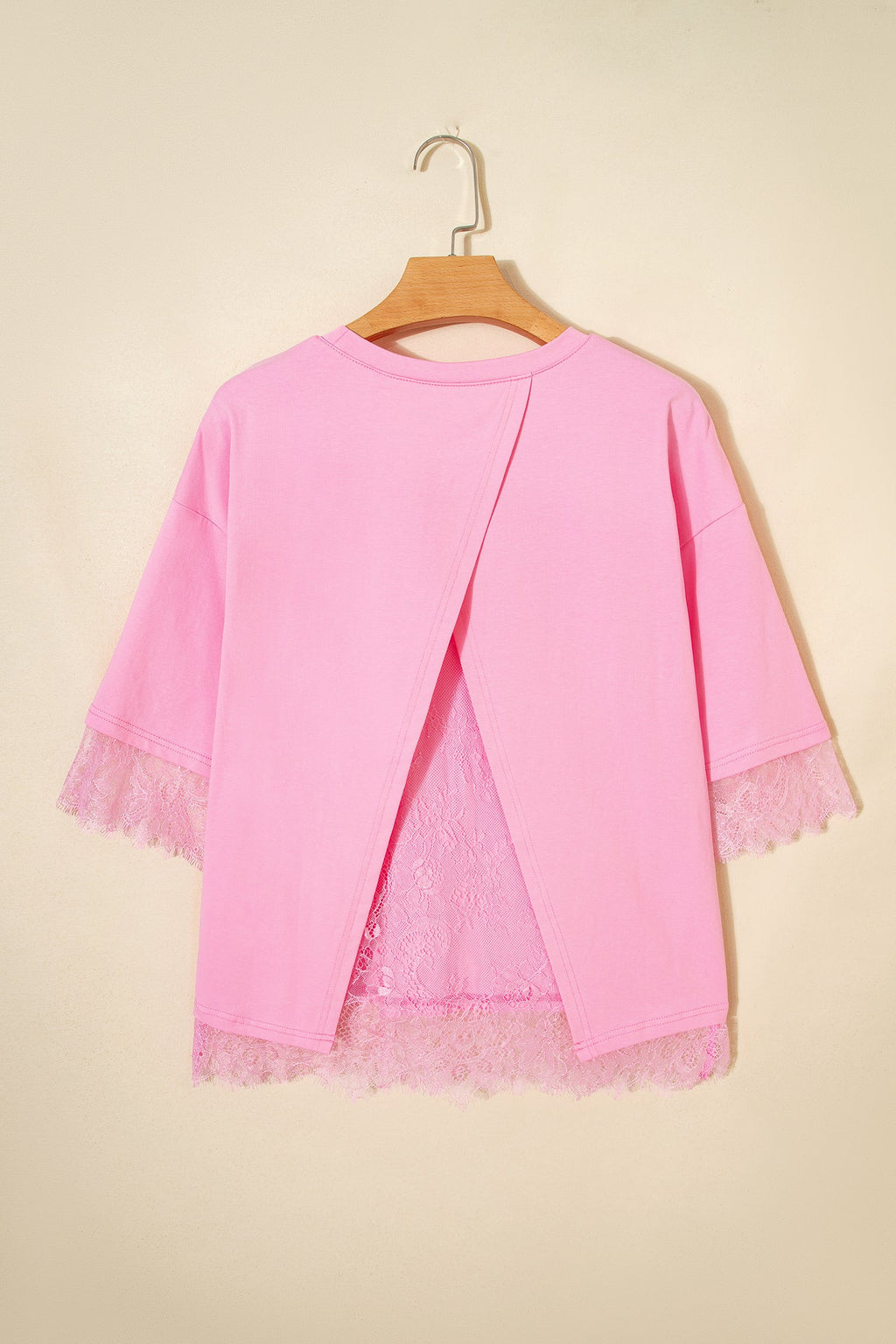 Floral Eyelash Lace Patchwork 3/4 Sleeve Tee