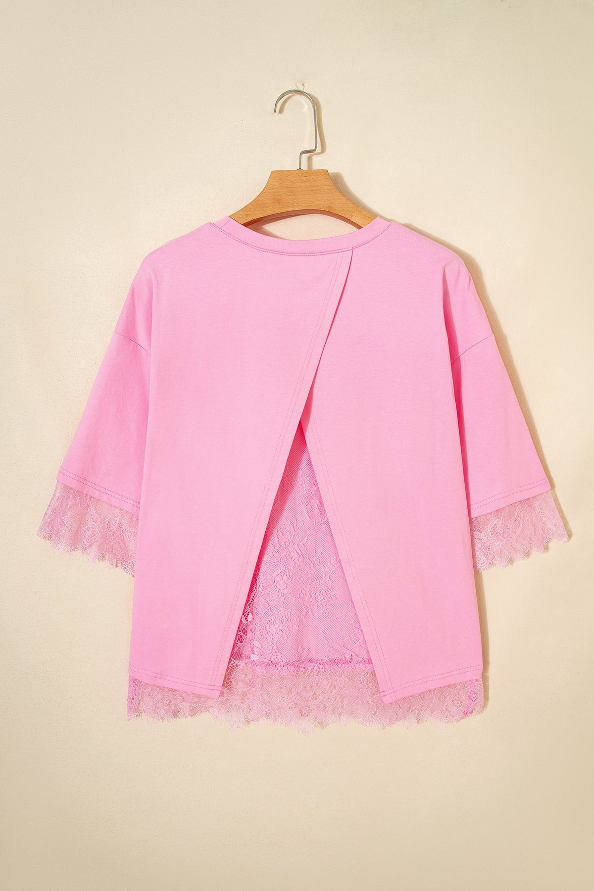 Floral Eyelash Lace Patchwork 3/4 Sleeve Tee