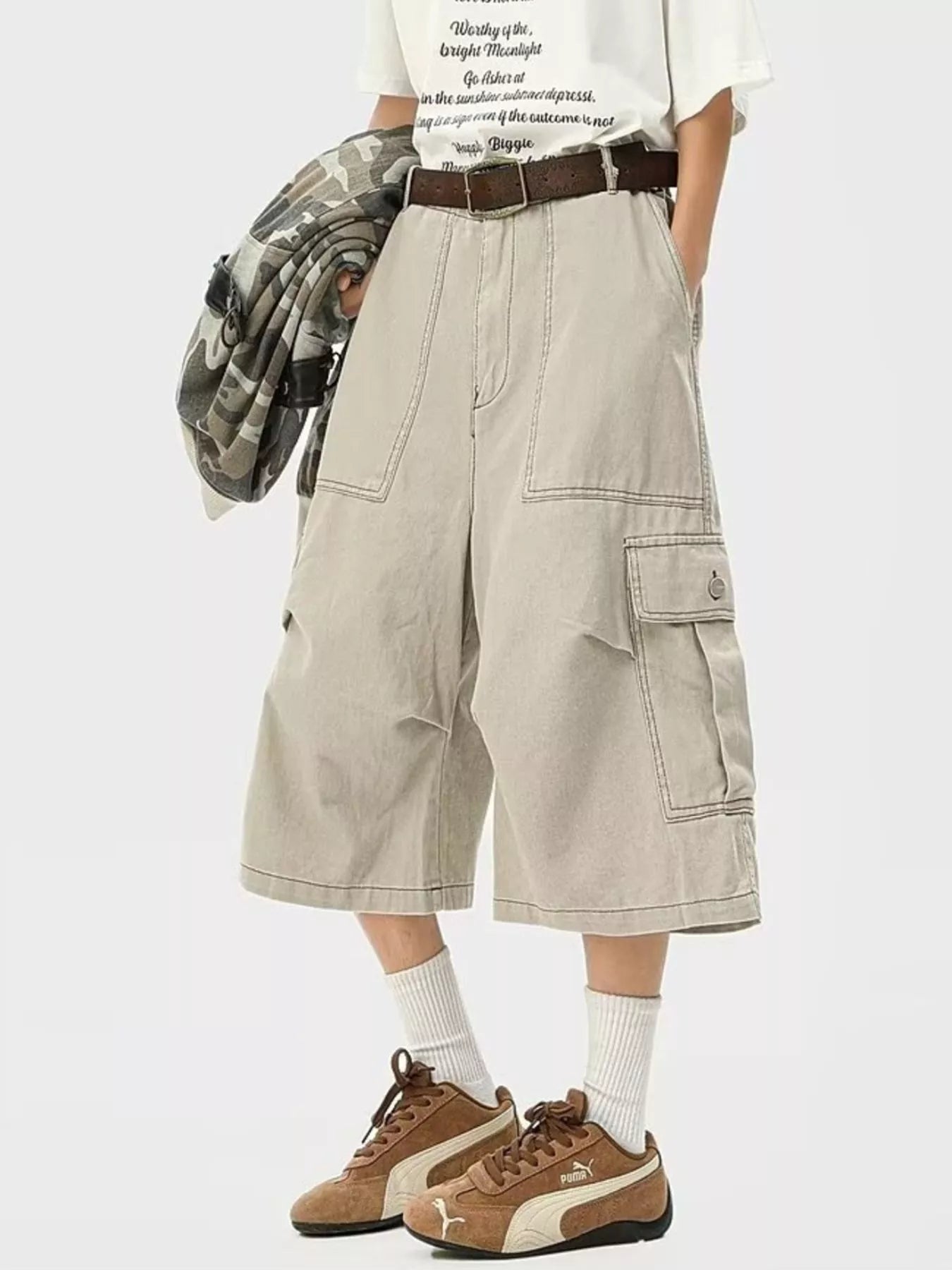 Men's Loose Fit Cargo Cropped Pants