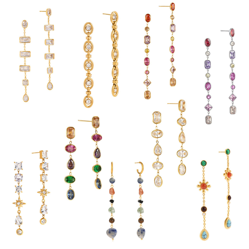 Color Zircon Tassel Earrings Collection
