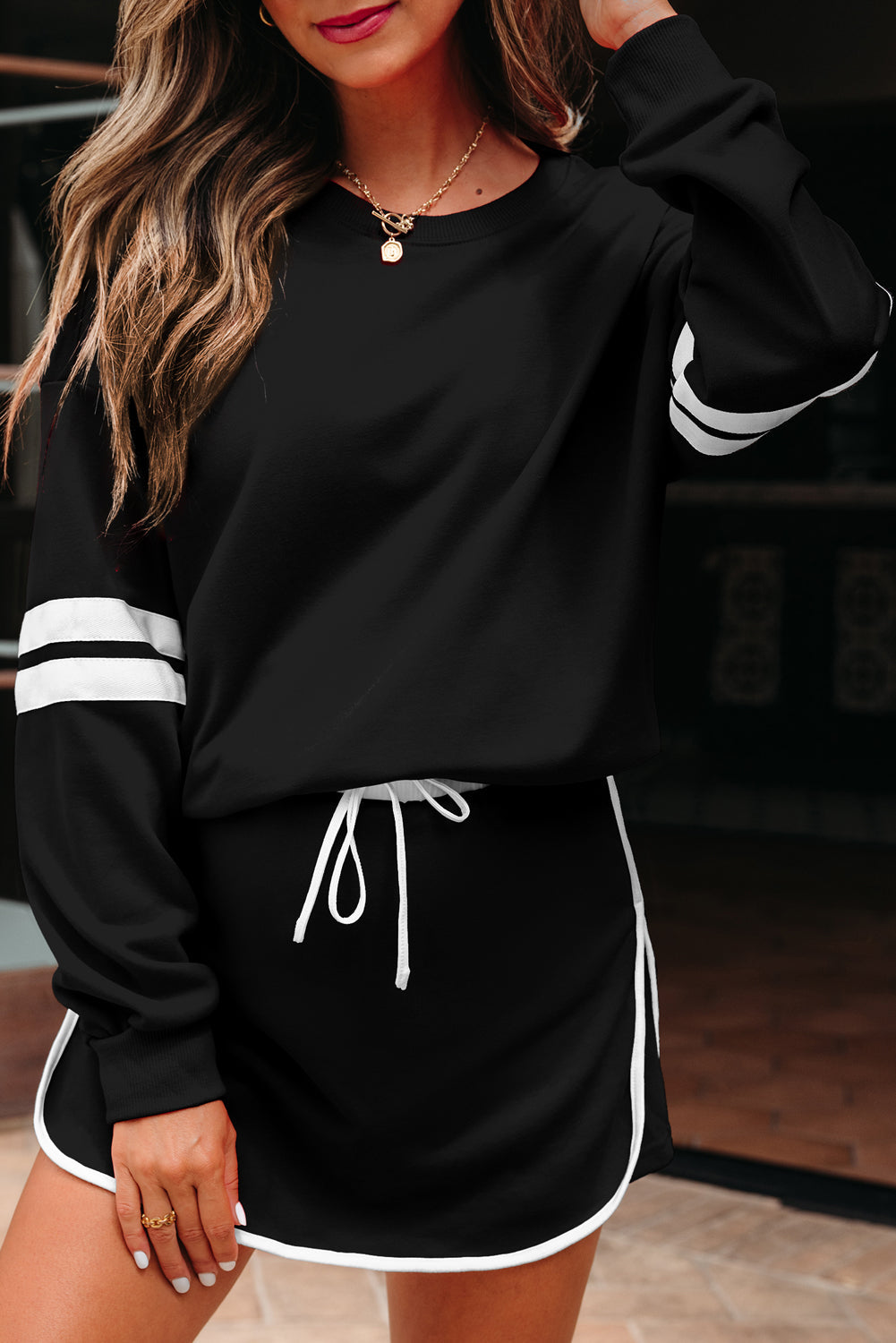 Varsity Stripe Pullover and Mini Skirt Set