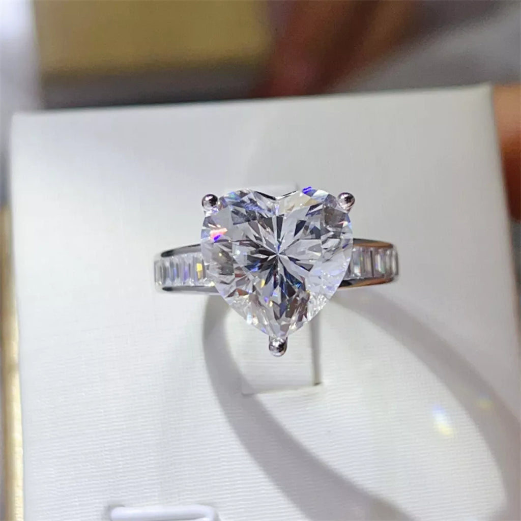 5 Carat Moissanite Sterling Silver Heart Ring with White Halo