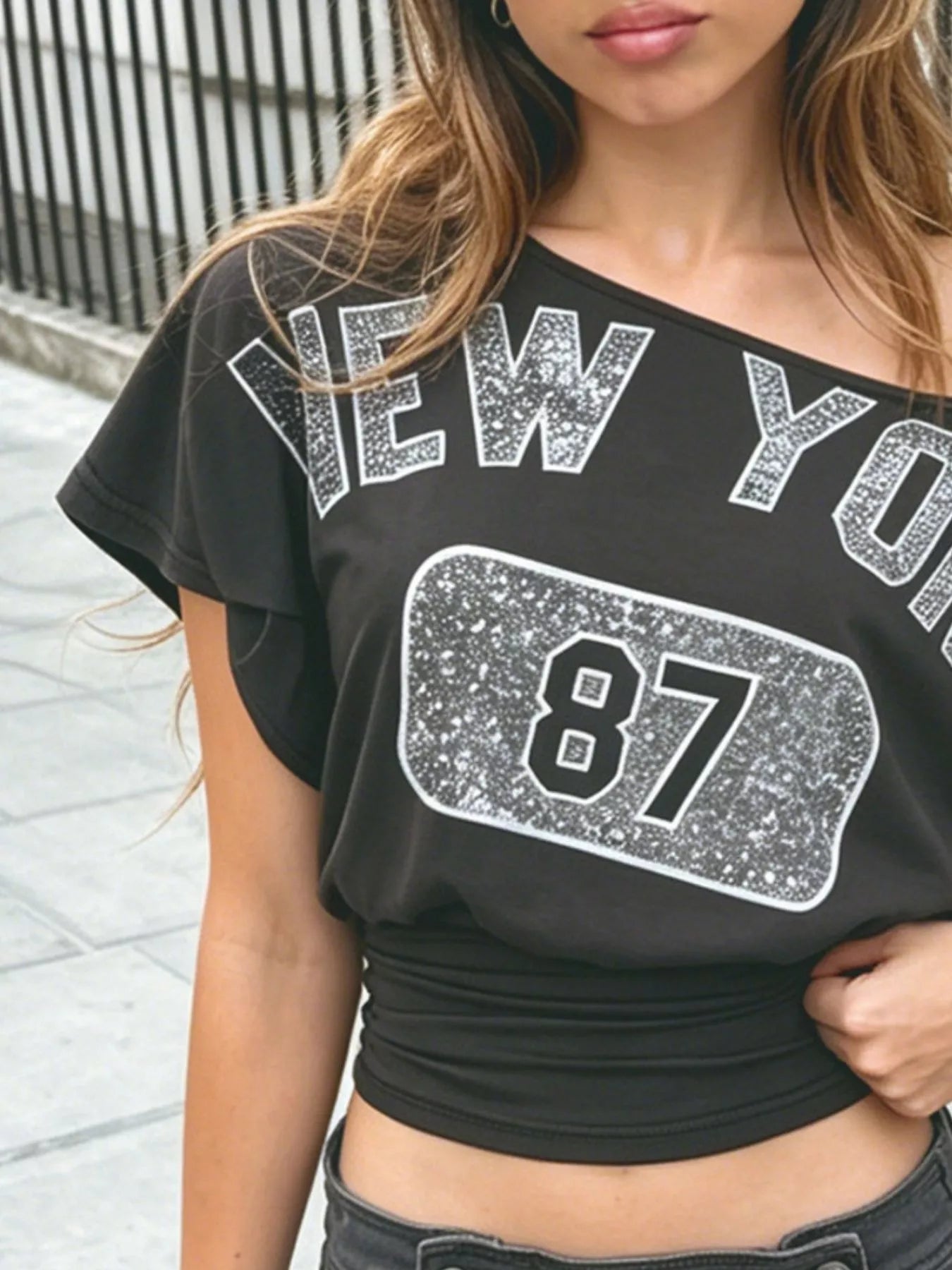 Letter Graphic One Shoulder Top