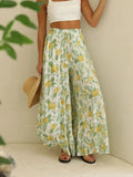 Drawstring Paperbag Waist Printed Wide Leg Pants