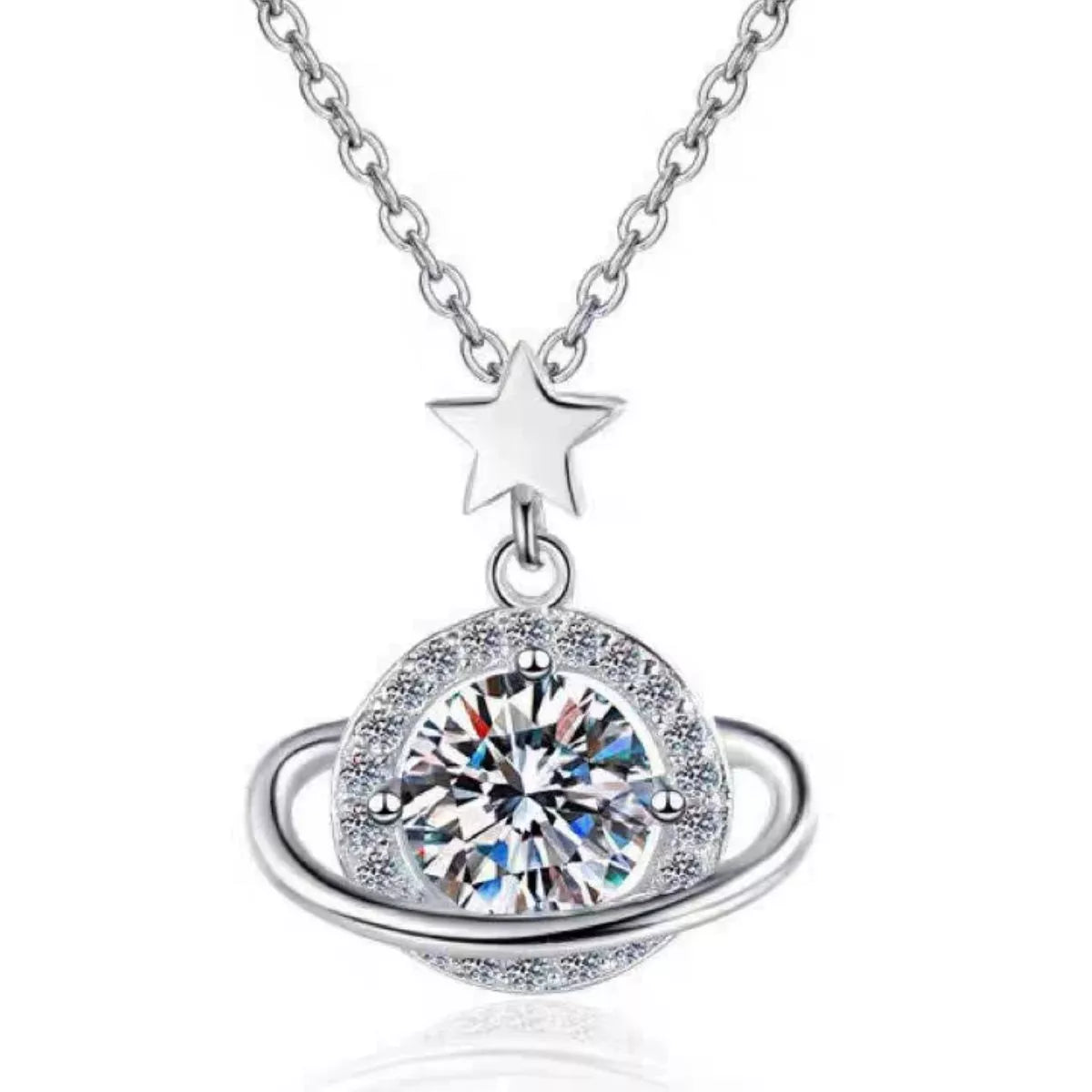 1 Carat 925 Sterling Silver Moissanite Planet Necklace
