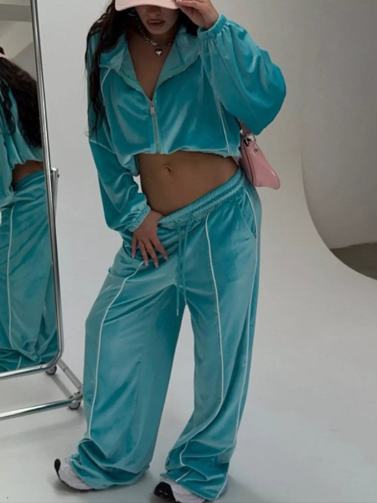 Zip Up Long Sleeve Top and Pants Set
