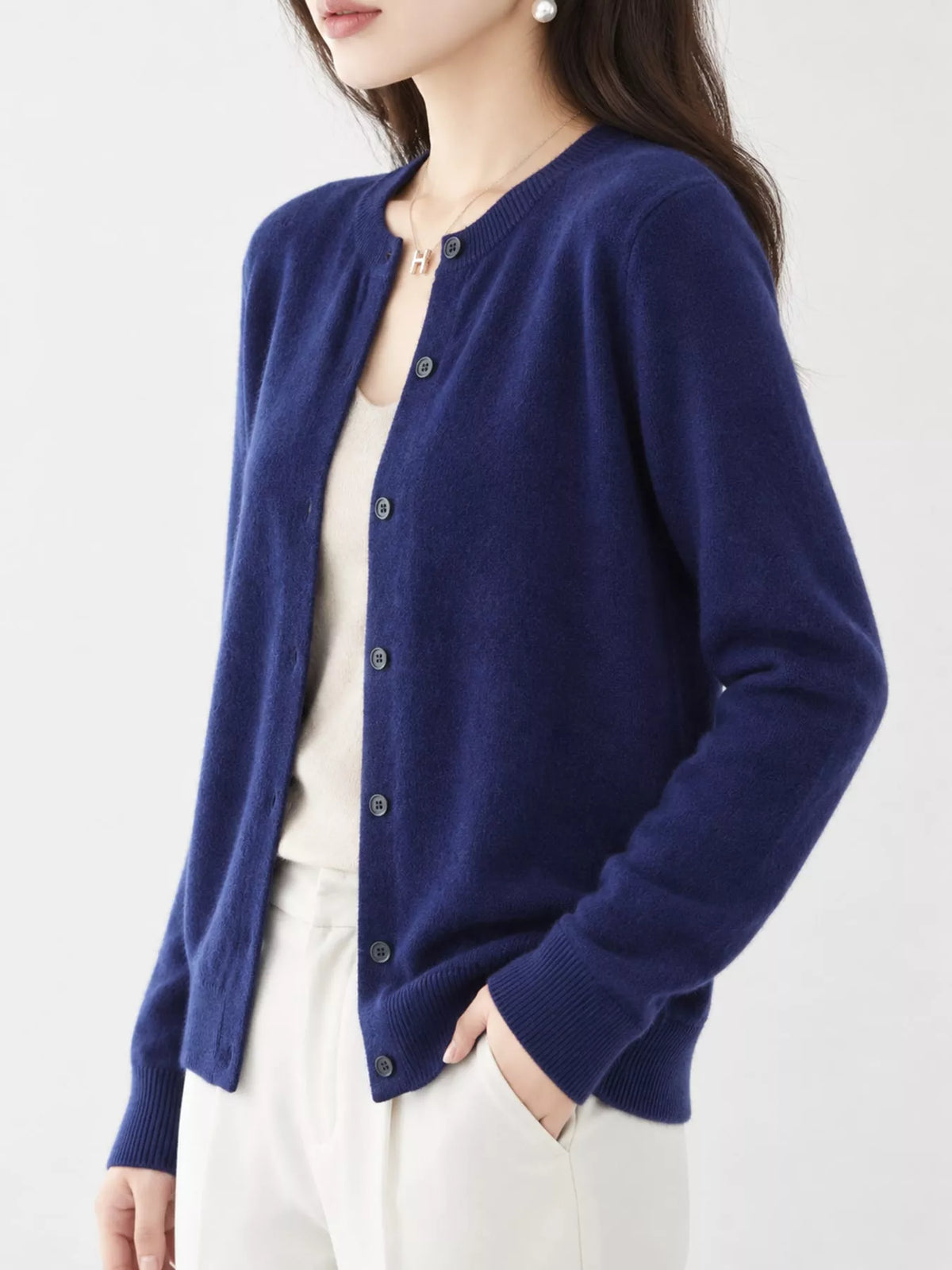 Classic Crew Neck Knit Cardigan