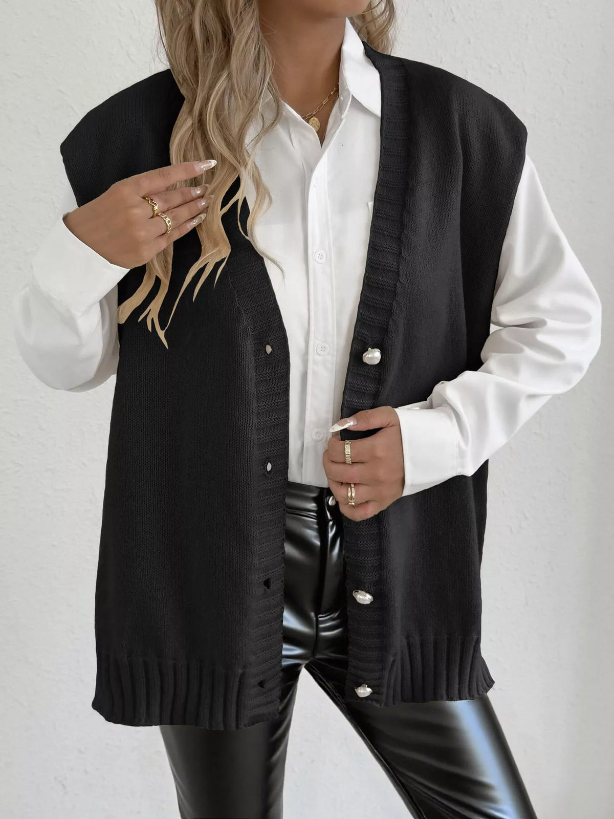 V-Neck Button-Front Knit Sweater Vest