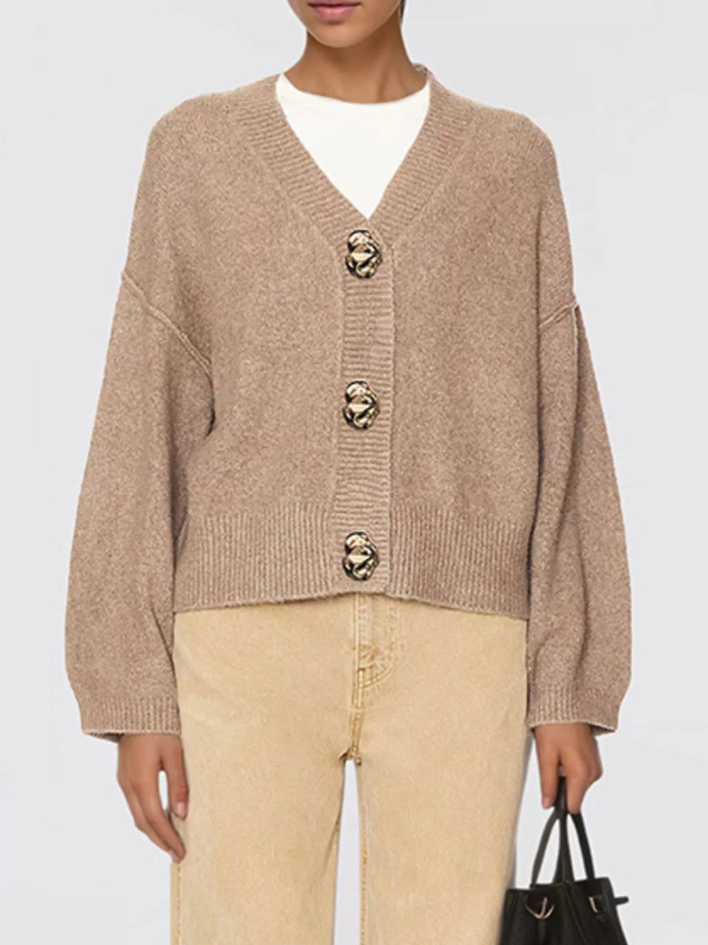 Gold Buttons V-Neck Cardigan