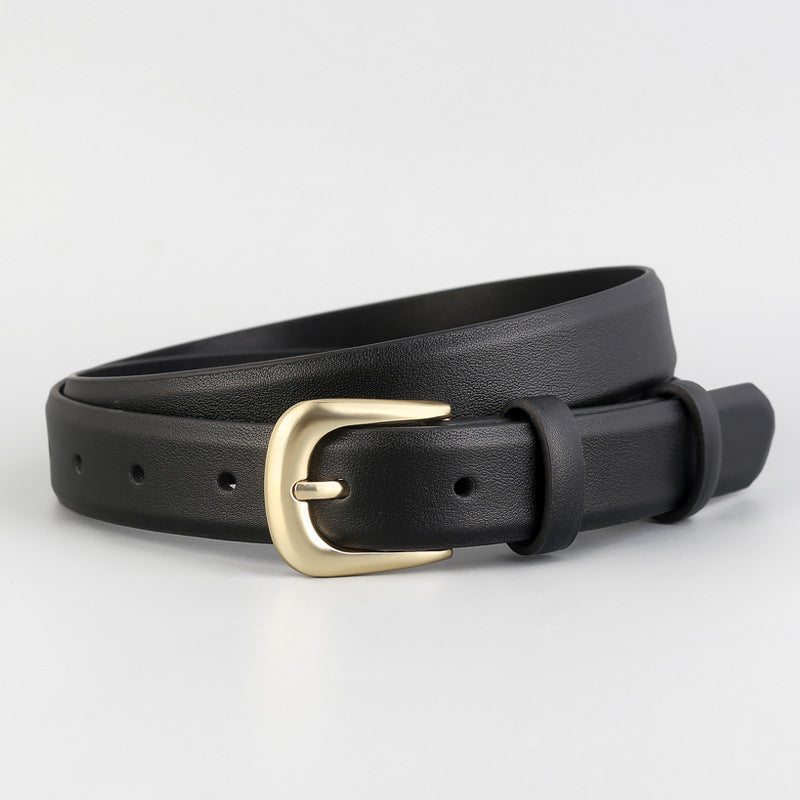 Leather Belt with Golden Buckle