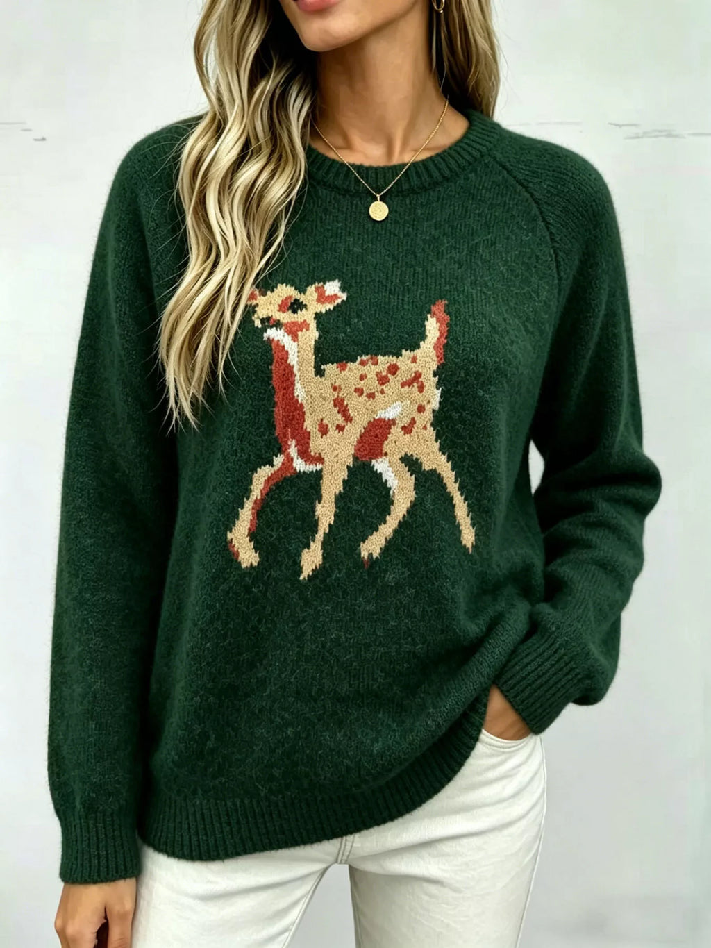 Deer Pattern Raglan Sleeve Sweater