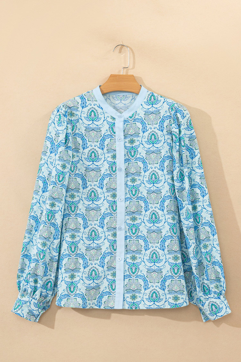 Paisley Long Puff Sleeve Buttoned Shirt