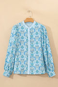 Paisley Long Puff Sleeve Buttoned Shirt