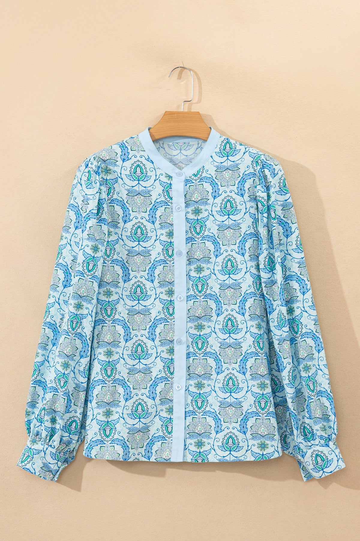 Paisley Long Puff Sleeve Buttoned Shirt