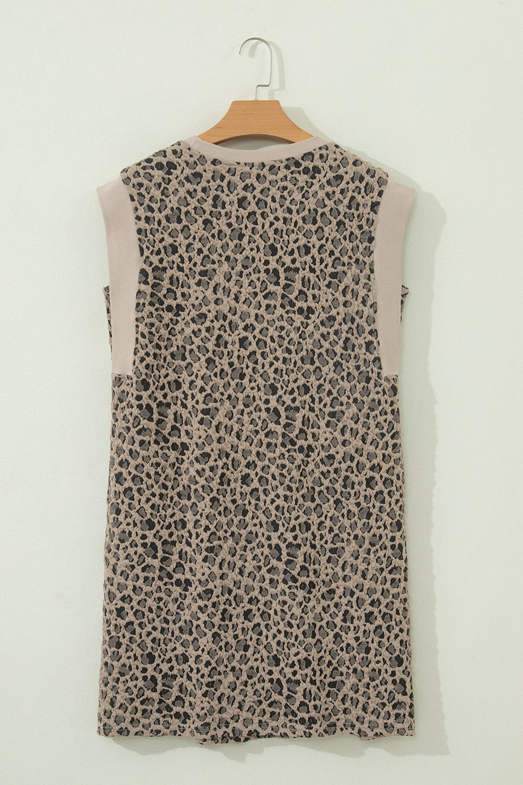 Khaki Leopard Textured Sleeveless Mini Dress with Pockets