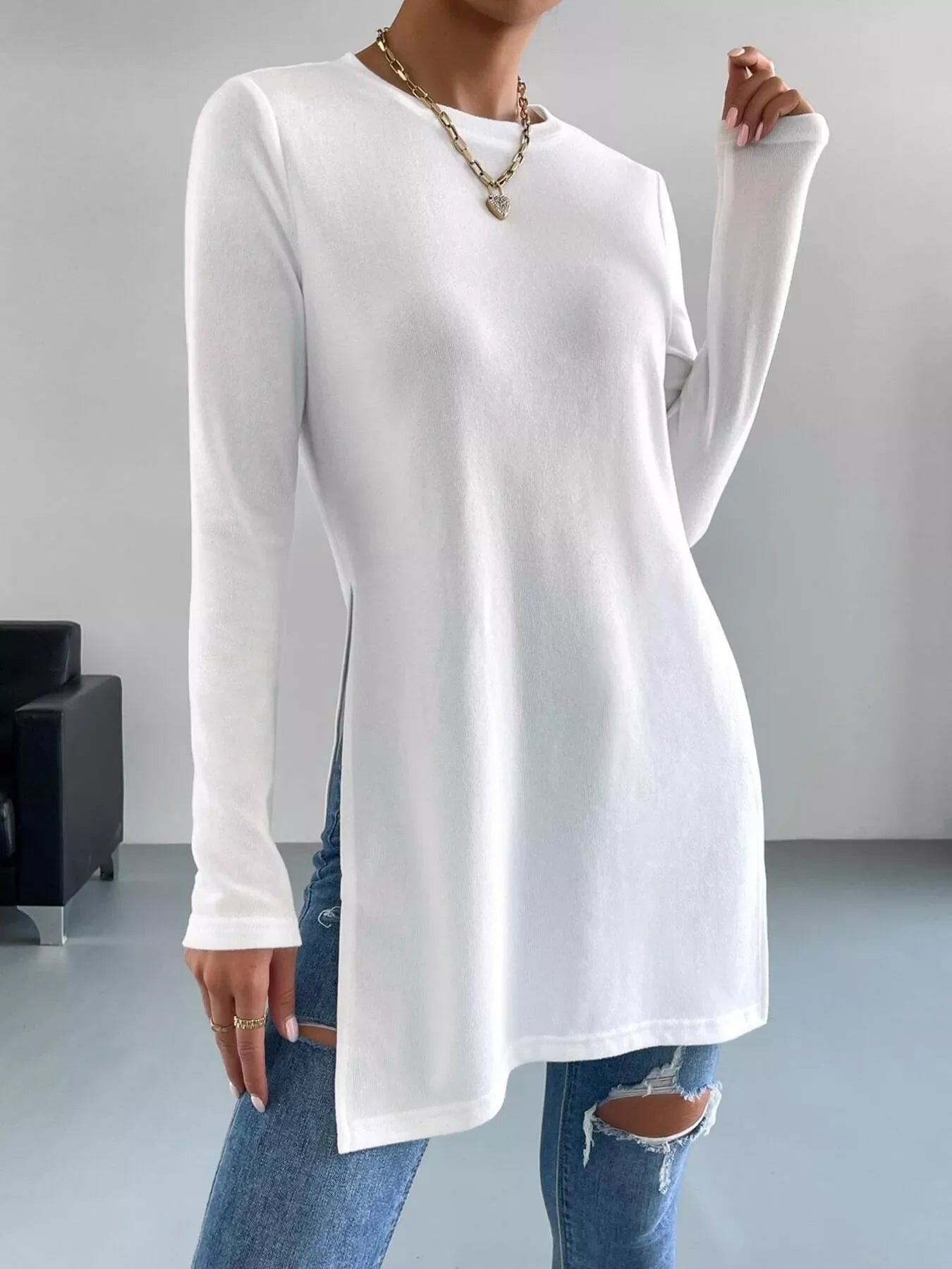Long Sleeve Side Slit T-Shirt