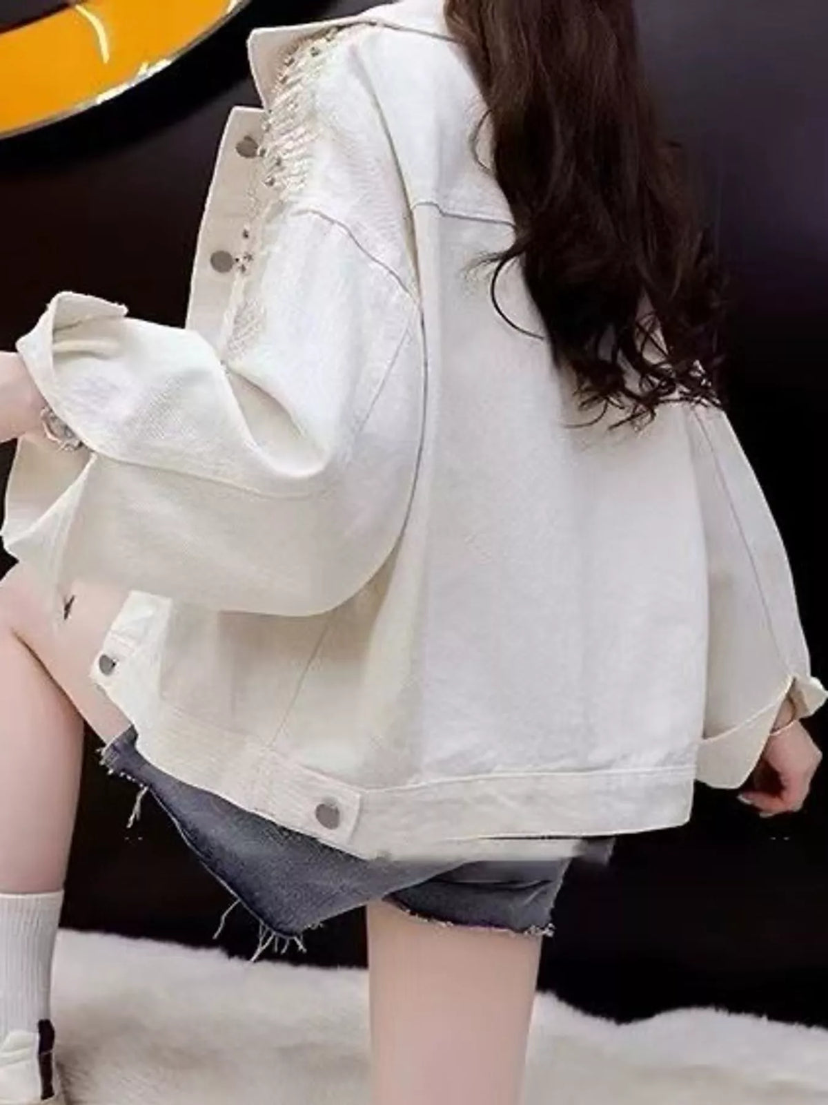 Embellished Rhinestone Snowflake Denim Jacket