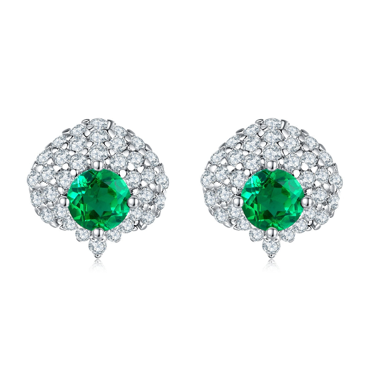 S925 Silver 1.8g Lab-Created Emerald Earrings, 0.6ct 4mm Cluster Studs, 1 Pair
