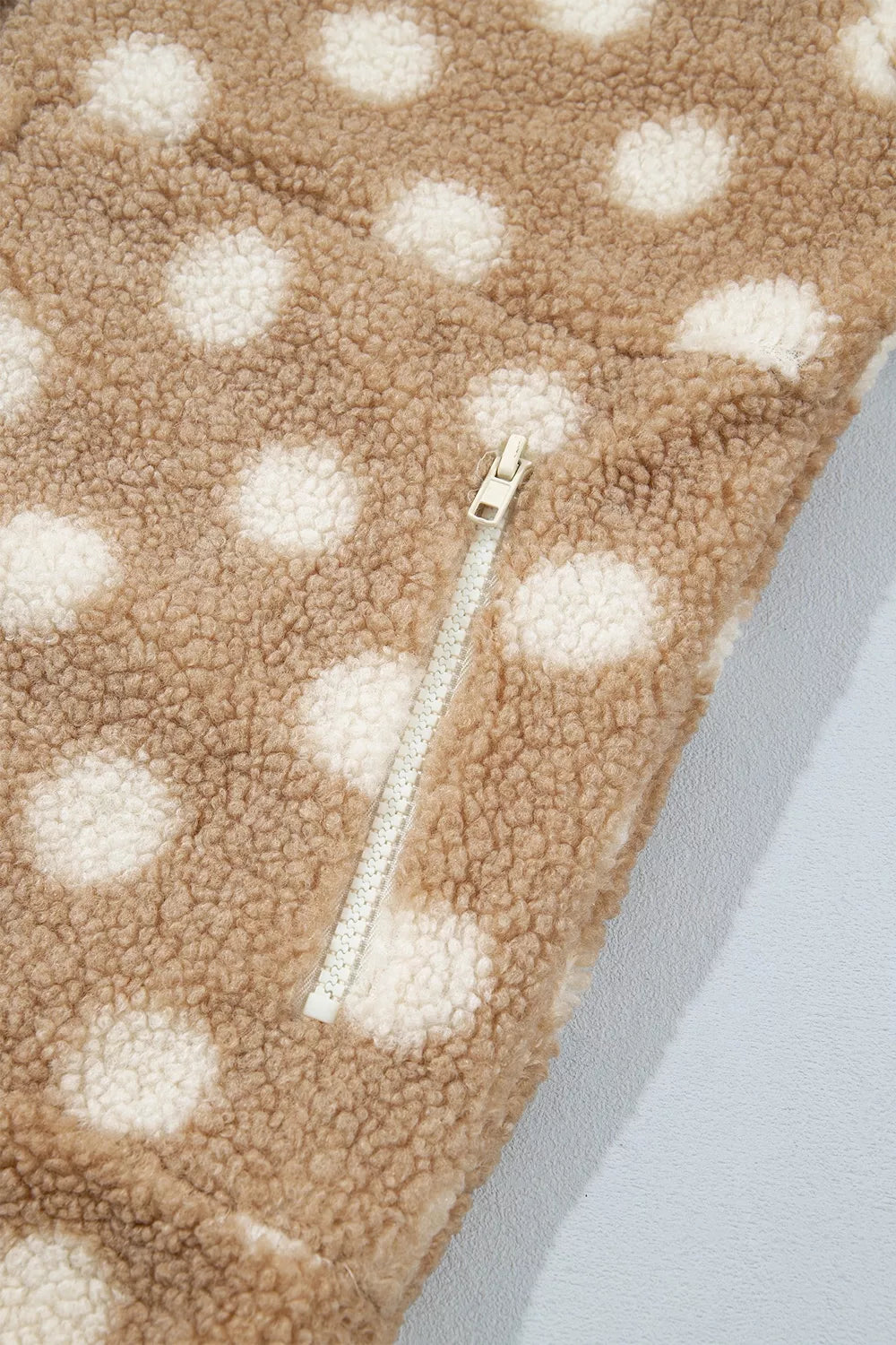 Polka Dot Faux Fur Metal Button Placket Shift Silhouette Jacket