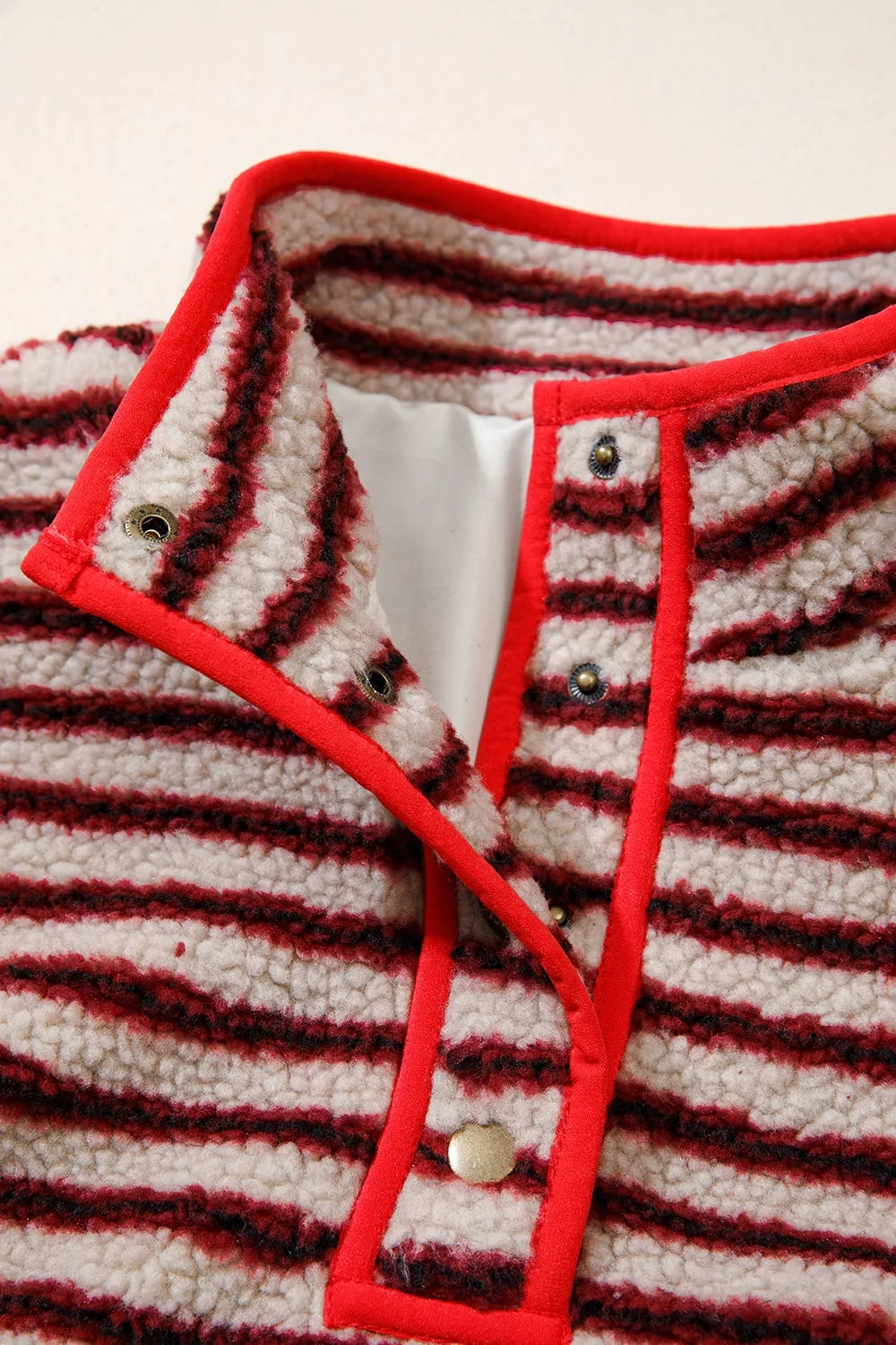 Striped Fuzzy Colorblock Button Placket Sweatshirt