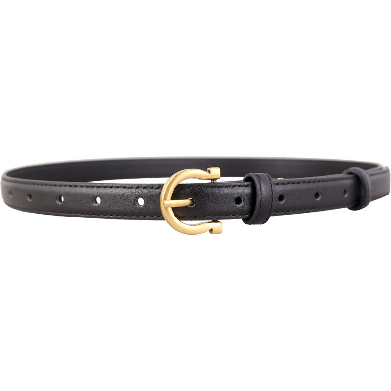 Leather Belt with Golden Buckle