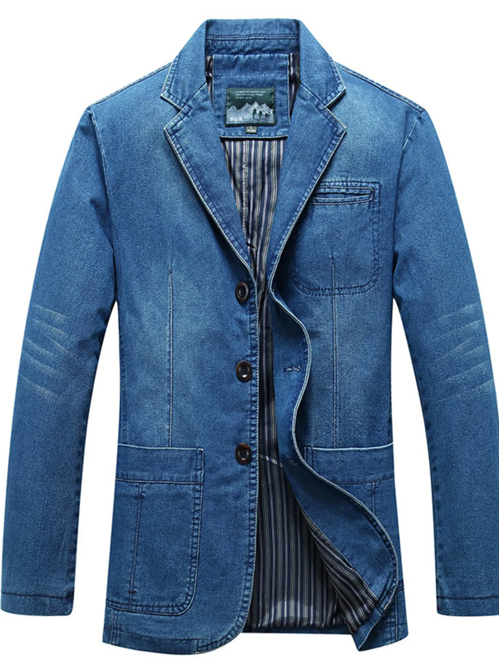 Men's Plus Size Button Up Long Sleeve Denim Blazer