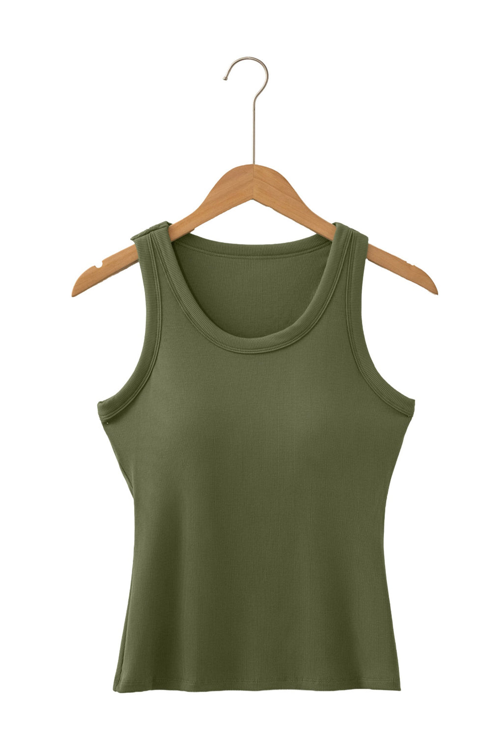 Dark Khaki Slim Ribbed Padded Tank Top