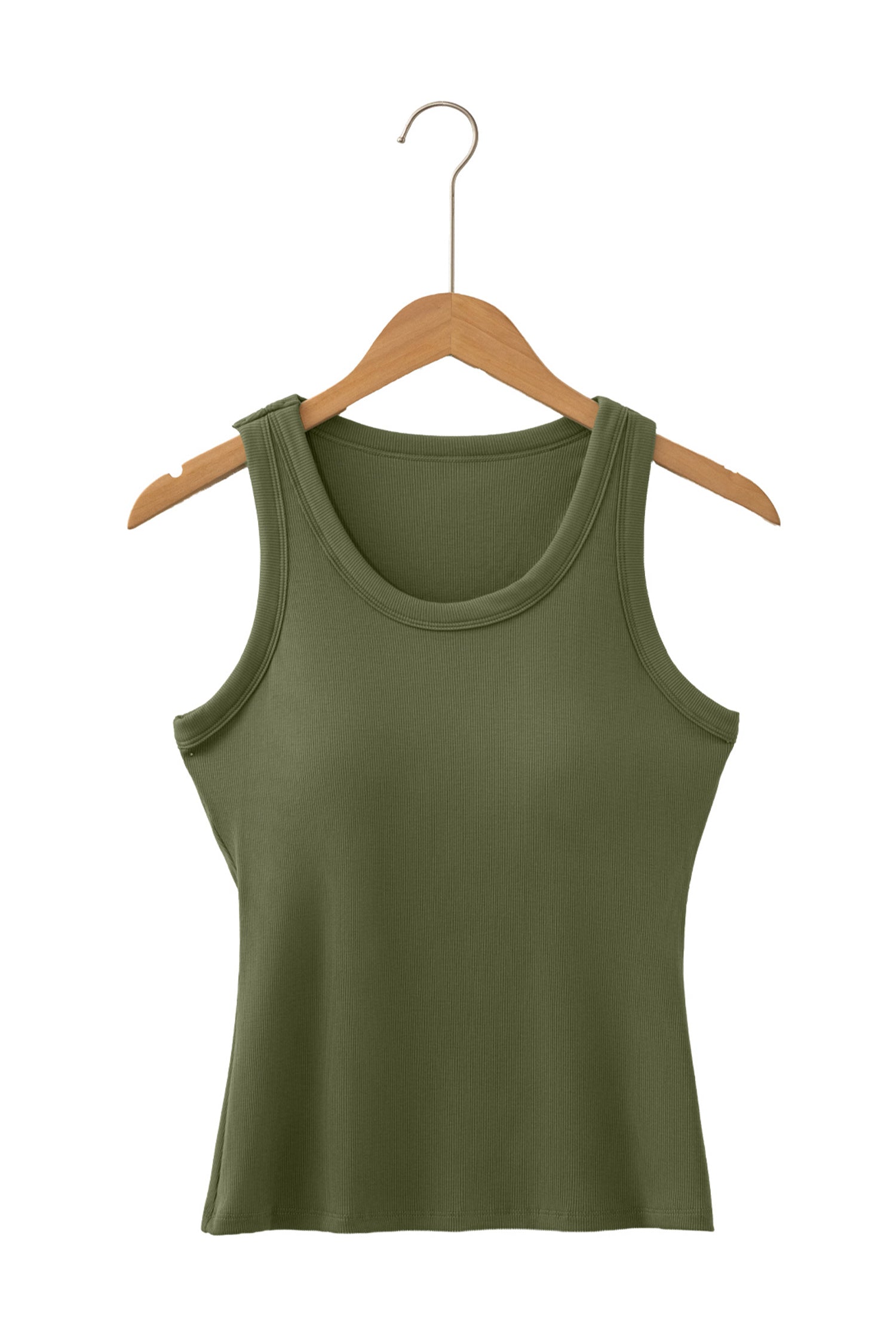 Dark Khaki Slim Ribbed Padded Tank Top